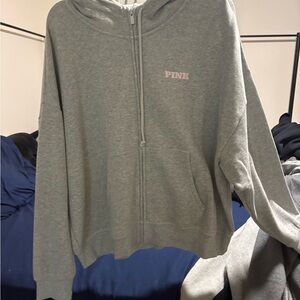 PINK Victoria's Secret Light Gray Zip-Up Hoodie